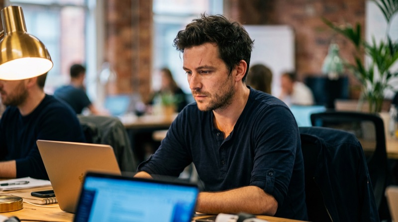 Media buyer at laptop